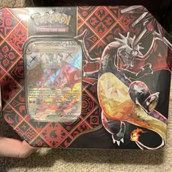 Pokemon Scarlet Paldean Fates 3 Tin Boxes Charizard 15 Boosters 3 Promo Card - Image 1