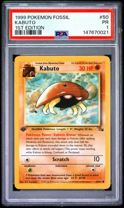 Kabuto 1st Edition PSA 1 1999 Pokemon Fossil #50 POP 4 - Image 1