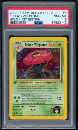 2000 Pokemon 1st Edition Gym Hero 5/132 Erika’s Vileplume Holo PSA NM-MT 8 - Image 1