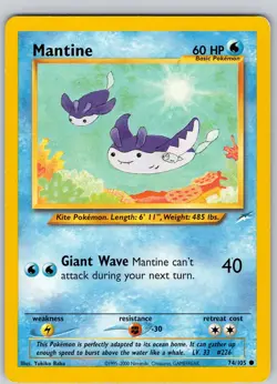 Pokemon TCG Mantine Neo Destiny 74/105 Unlimited Common Card WOTC Played LP - Image 1