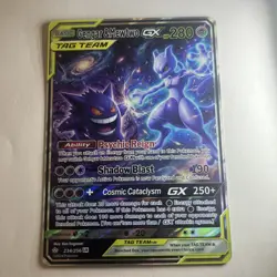 Gengar & Mewtwo GX Tag Team FAN ART Custom Made Holo Full Art Pokemon Card - Image 1