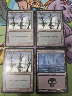 Snow-Covered Swamp Lot 1x Coldsnap MP 3x Ice Age HP EDH Cube Budget Staples - Image 1