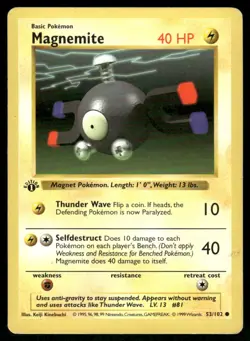 Pokemon Cards Magnemite 53/102 1st Edition Base Set Shadowless WOTC Common MP *4 - Image 1
