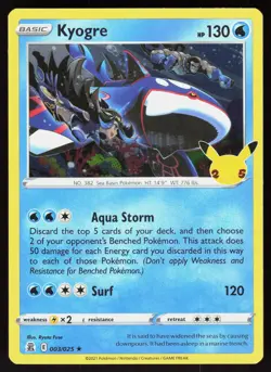 Kyogre 003/025 Rare Celebrations Pokemon Holo Lightly Played - Image 1