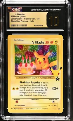 Birthday Pikachu 24 Celebrations Classic Collection Holo Pokemon CGC 10 PRISTINE - Image 1
