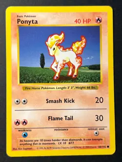 Ponyta 60/102 Shadowless Base Set - Pokemon Card WOTC MP - Image 1