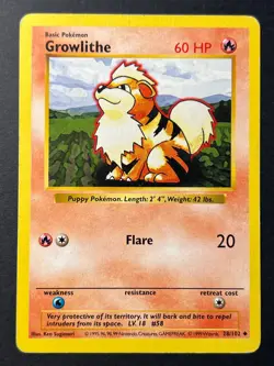 Growlithe 28/102 Shadowless Base Set - Pokemon Card WOTC MP - Image 1