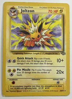 Jolteon 20/64 Unlimited Rare Base Set Jungle Pokemon MP - Image 1