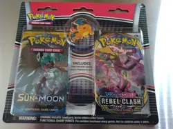 Pokemon Sun And Moon Base Sword And Shield Rebel Clash Blister w/ Charizard Pin - Image 1