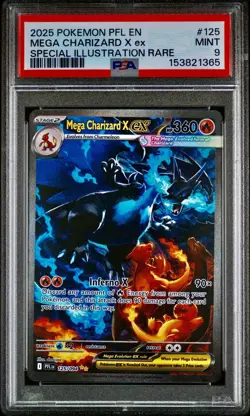 2025 POKEMON PHANTASMAL FLAMES ILLUSTRATION RARE #125 MEGA CHARIZARD X EX PSA 9 - Image 1