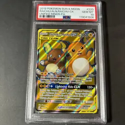 PSA 10 Gem Mint Pokemon Raichu & Alolan Raichu GX Unified Minds Full Art #220 - Image 1