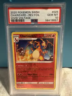 2020 Pokemon SWSH Charizard #025/185 Reverse Holo Rare PSA 10 Vivid Voltage - Image 1