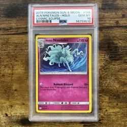 PSA 10 Gem Mint Alolan Ninetales #145 Pokemon 2019 Sun & Moon Cosmic Eclipse - Image 1