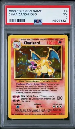 1999 POKEMON BASE SET UNLIMITED #4 CHARIZARD-HOLO PSA 7 - Image 1