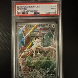 2025 POKEMON PFL EN-PHANTASMAL FLAMES ILLUSTRATION RARE #106 MEOWTH PSA 9 - Image 3