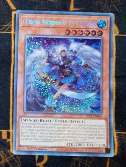 YUGIOH Georgius, Swordsman of the Ice Barrier (BLTR-EN006) Secret Rare 1st Ed NM - Image 1