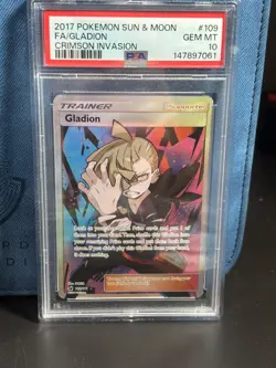 2017 Pokemon Sun & Moon Crimson Invasion Gladion #109 Full Art PSA 10 - Image 1
