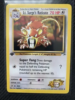 Pokemon TCG Lt. Surge's Raticate Gym Heroes 51/132 First edition - Image 1