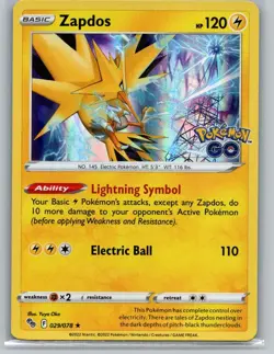 Zapdos Holo Holo Rare Pokemon GO 029/078 NM - Image 1