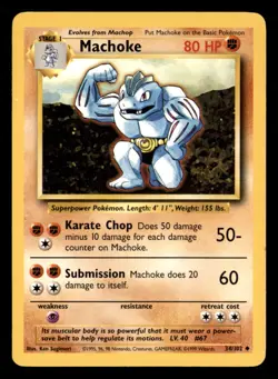 Machoke 34/102 Uncommon Base Set Unlimited Pokemon Lightly Played - Image 1