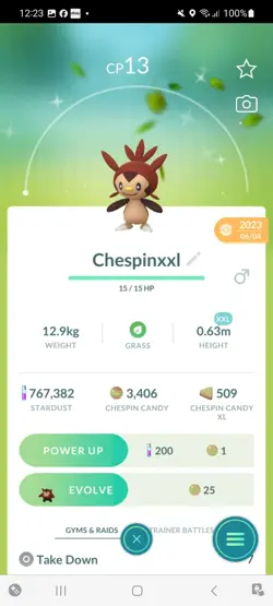 Pokemon Go Shiny Chespin ( XXL ) ( Stage 1 ) - Image 1