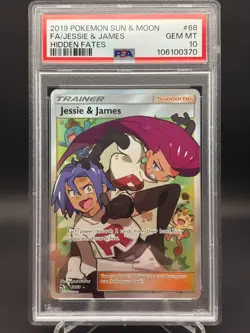 Jessie & James (Hidden Fates 68/68) - Graded PSA 10 GEM MT Pokemon Card - Image 1