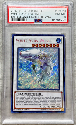 Yugioh Card 1st Ed. White Aura Whale Secret Rare PSA 8, BLLR-EN020, Konami 2017 - Image 1