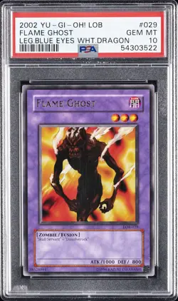 2002 YU-GI-OH! LOB-LEGEND OF BLUE EYES WHITE DRAGON #029 FLAME GHOST PSA 10 - Image 1