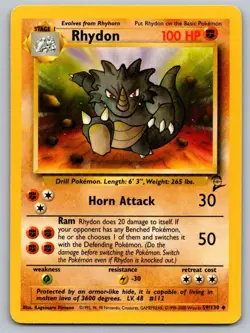 Rhydon 59/130 Uncommon Base Set 2 Pokemon Lightly Played - Image 1