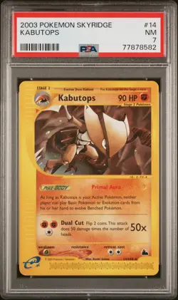 PSA MINT 7 - KABUTOPS - 2003 Pokemon Skyridge Set - Non Holo Rare Card - 14/144 - Image 1