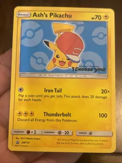Pokemon Ash's Pikachu SM113 Promo Card SM Promo Pokemon TCG Basic English - Image 1