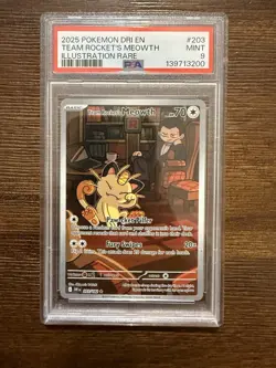 Pokemon TCG Meowth Card 203/182 Team Rockets, PSA 9, Destined Rivals Set - Image 1