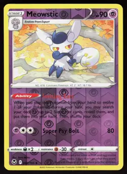 Meowstic 082/195 Uncommon Silver Tempest Pokemon Reverse Holo Lightly Played - Image 1
