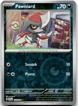 Pawniard 132/198 Common Scarlet & Violet Pokemon sowsow Reverse Holo Near Mint - Image 1