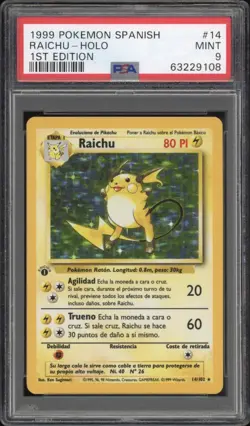 1999 Pokemon SPANISH 1st Edition Base Set Raichu Holo 14/102 PSA 9 MINT - Image 1