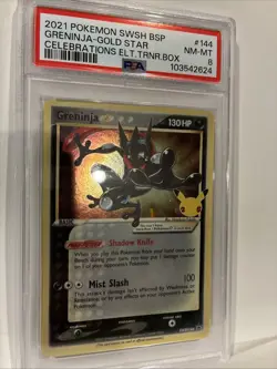 2021 Pokemon Celebrations Greninja SWSH144 Gold Star Black Star Promo PSA 8 - Image 3