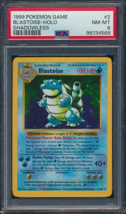 1999 Pokemon Game Shadowless Blastoise #2 Holo PSA 8 CENTERED - Image 1