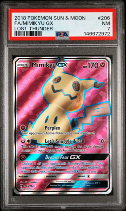 Pokemon Card PSA 7 Mimikyu GX 206/214 Lost Thunder - Image 1