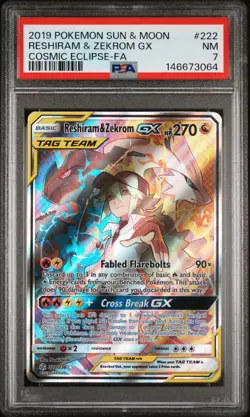 Pokemon Card PSA 7 Reshiram & Zekrom GX 222/236 Cosmic Eclipse - Image 1