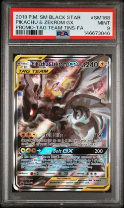 Pokemon Card PSA 9 Pikachu & Zekrom GX SM168 Promo Tag Team Tins - Image 1