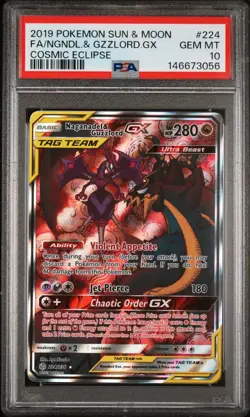 Pokemon Card PSA 10 Naganadel & Guzzlord GX 224/236 Cosmic Eclipse - Image 1
