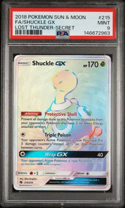 Pokemon Card PSA 9 Shuckle GX 215/214 Lost Thunder - Image 1