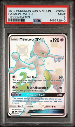 Pokemon Card PSA 9 Shiny Mewtwo GX SV59/SV94 Hidden Fates - Image 1