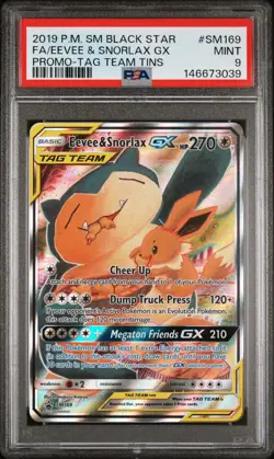 Pokemon Card PSA 9 Eevee & Snorlax GX SM169 Promo Tag Team Tins - Image 1