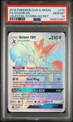 Pokemon Card PSA 10 Scizor GX 175/168 Celestial Storm - Image 1