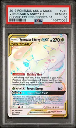 Pokemon Card PSA 10 Venusaur & Snivy GX 249/236 Cosmic Eclipse - Image 1