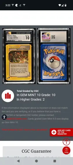 (POP 10) CGC 10 GEM MINT Apricorn Maker Trainer 121/144 Pokemon (2003) Skyridge - Image 4