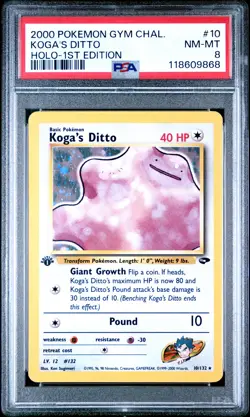 2000 Pokemon Gym Challenge #10 Koga's Ditto Holo 1st Edition PSA 8 NM-MINT - Image 1
