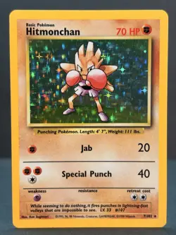 Hitmonchan 7/102 Unlimited Holo Rare - Pokemon Base Set NM - Image 1
