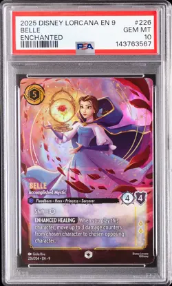 2025 DISNEY LORCANA EN 9-FABLED ENCHANTED BELLE - ACCOMPLISHED MYSTIC PSA 10 - Image 1